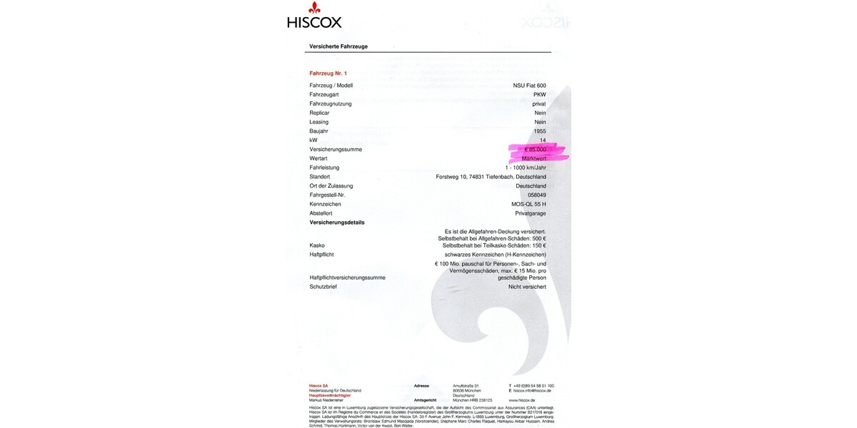 Fiat 600 4.770 km 30.000 &euro; Gundelsheim 74831