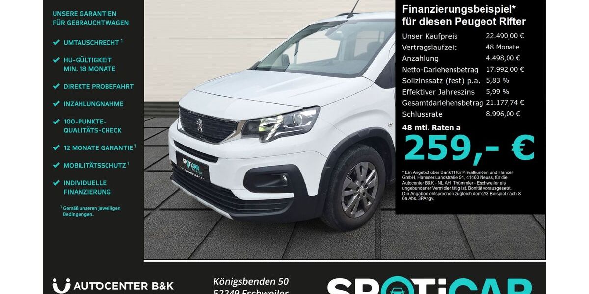 Peugeot Rifter 93.000 km 22.490 &euro; Eschweiler 52249
