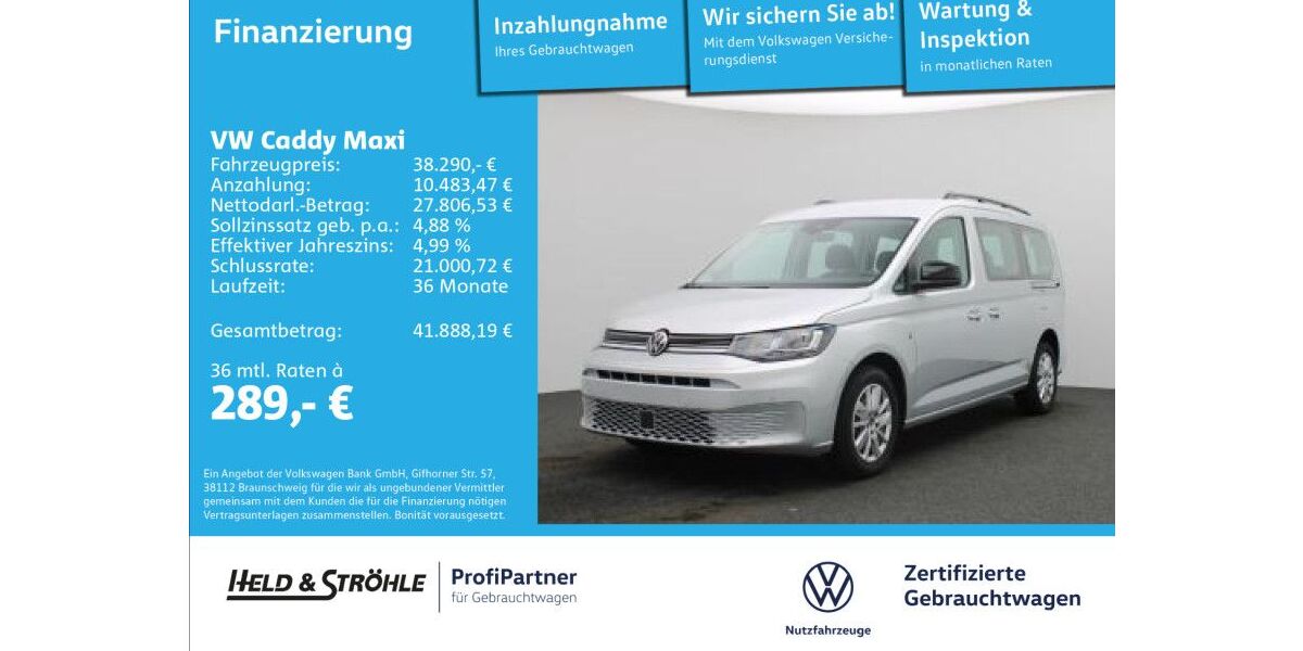 VW Caddy Maxi 3.762 km 38.290 &euro; Ulm 89079