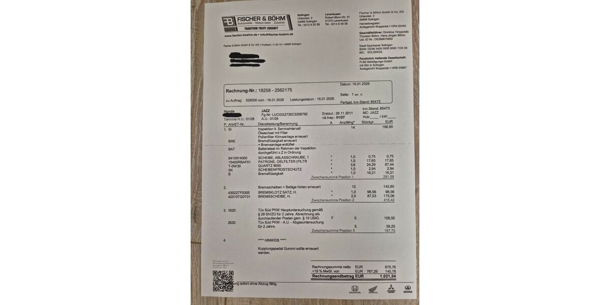 Honda Jazz 85.650 km 5.190 &euro; Mülheim 45476