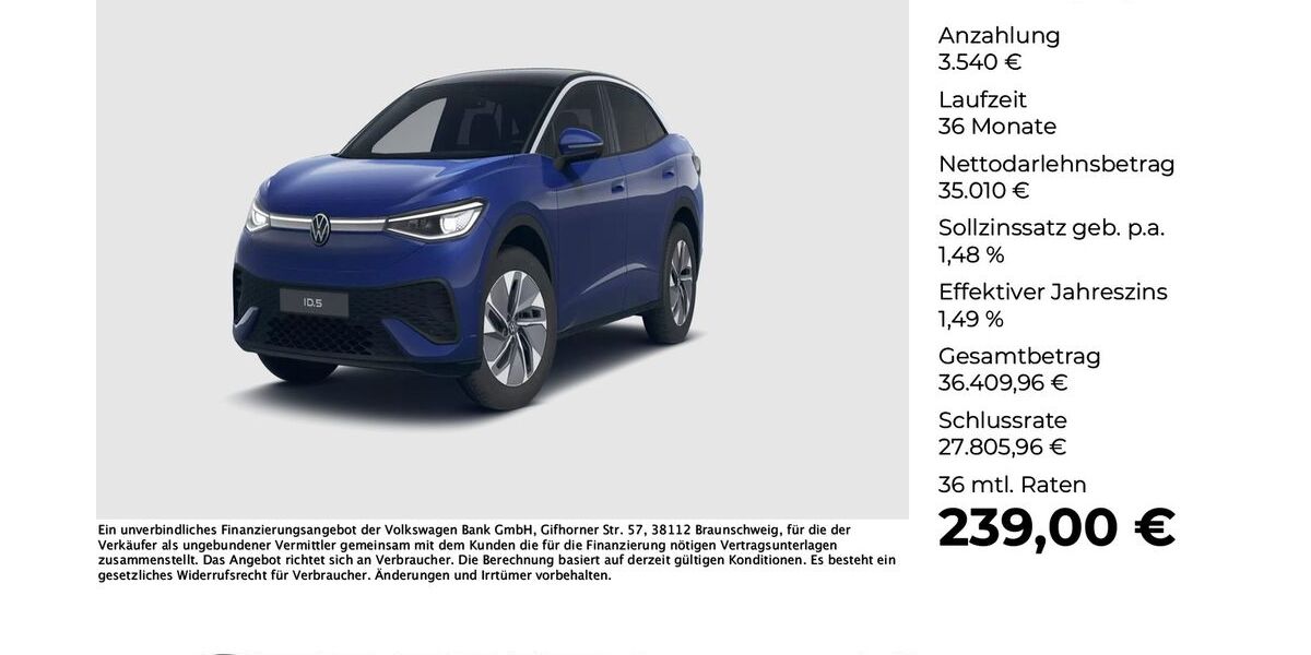 VW ID.5 10.270 km 37.850 &euro; Osnabrück 49078