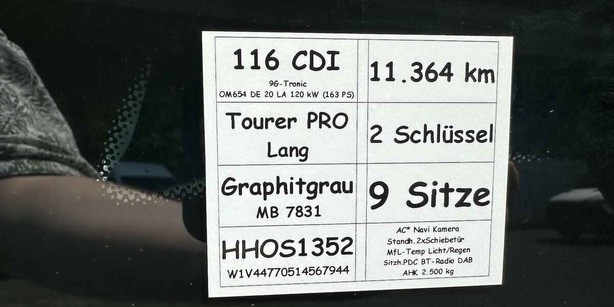 Mercedes-Benz Vito Tourer 116 CDI RWD extralang PRO 2,5 to AHK 11.364 km 49.861 &euro; Mainz 55122