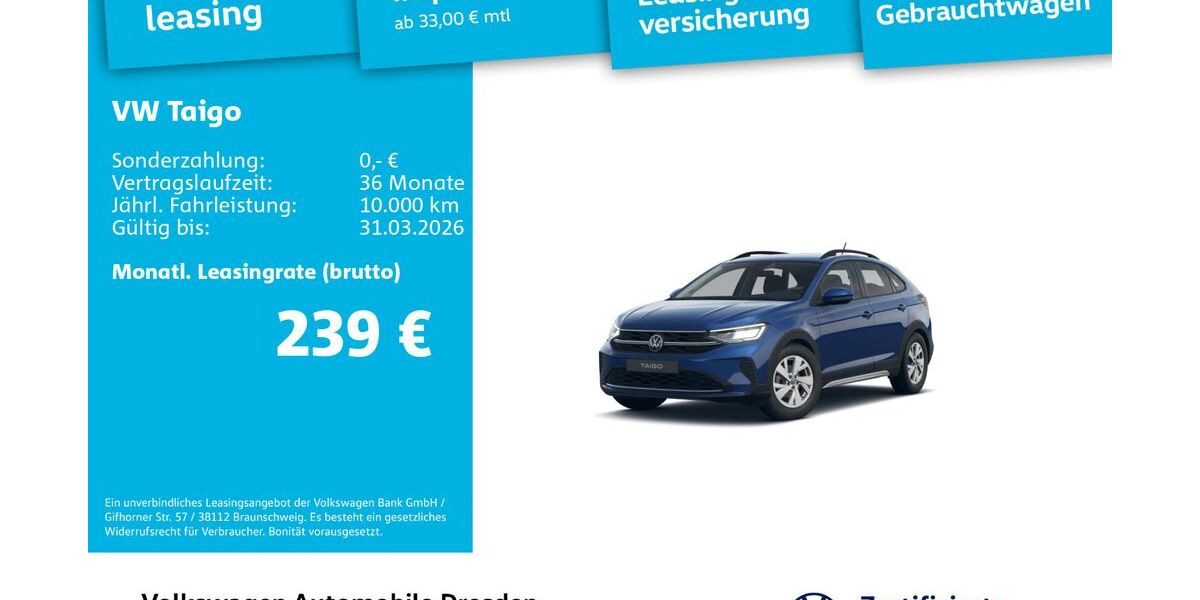 VW Taigo 1.901 km 21.450 &euro; Dresden 01067