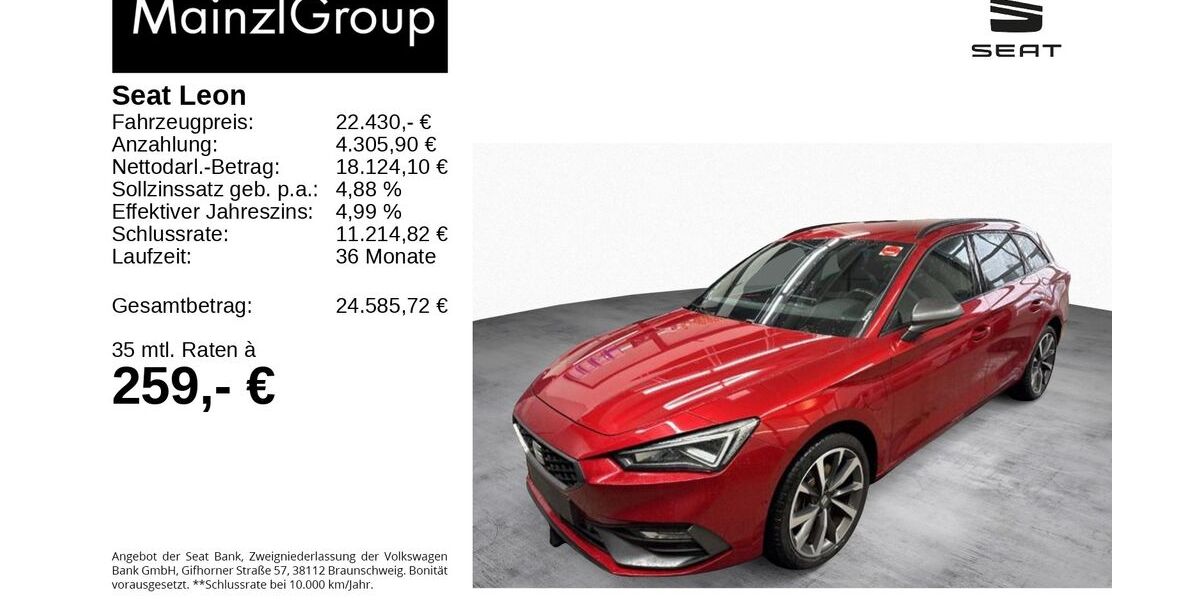 Seat Leon 39.800 km 22.430 &euro; Feldkirchen/Westerham 83620