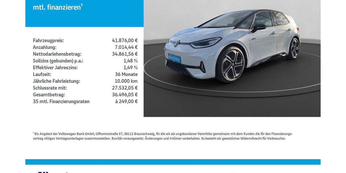 VW ID.3 4.297 km 39.689 &euro; Leinefelde-Worbis/DE 37327